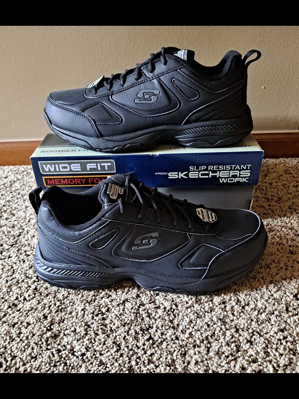 Skechers Women's Black Wide Fit Memory Foam SR EH Athletic Shoes Women Size 9.5